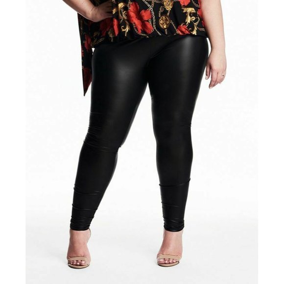 Coldesina Women's Black Liquid Leather Leggings, Plus Size 2X/3X, NWT - Picture 1 of 9